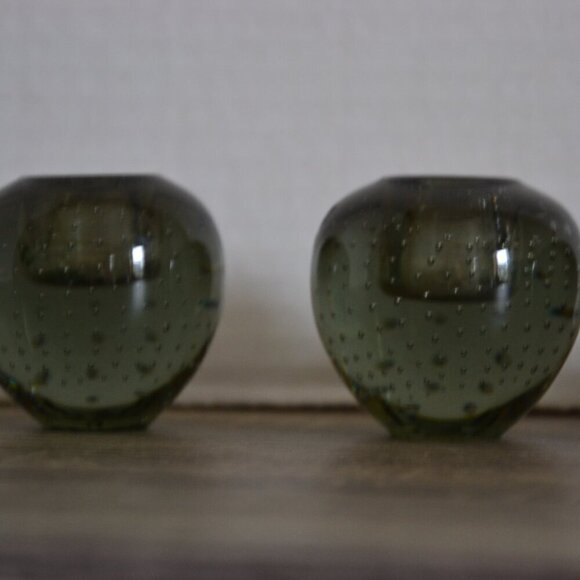 Vtg Smokey Glass Candle Holders With Controlled Bubbles - Picture 4 of 8